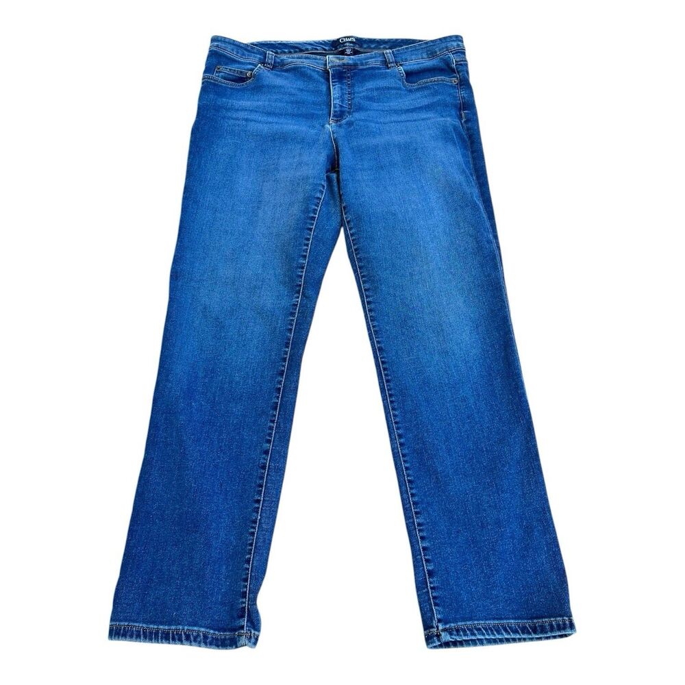 Chaps Women Blue Jeans Size 16W Straight Leg High Rise Stretch Denim Casual
